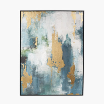 Gold & Blue Tone Abstract Canvas with Black Frame