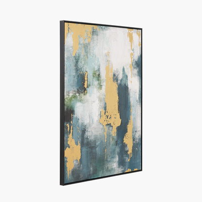 Gold & Blue Tone Abstract Canvas with Black Frame