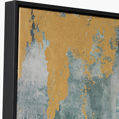 Gold & Blue Tone Abstract Canvas with Black Frame