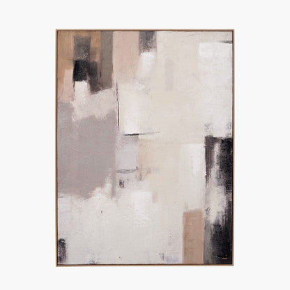 Natural & Grey Textured Abstract Canvas with Natural Frame