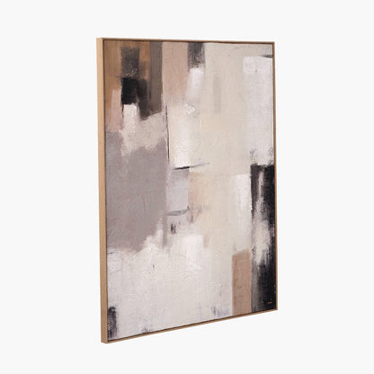 Natural & Grey Textured Abstract Canvas with Natural Frame