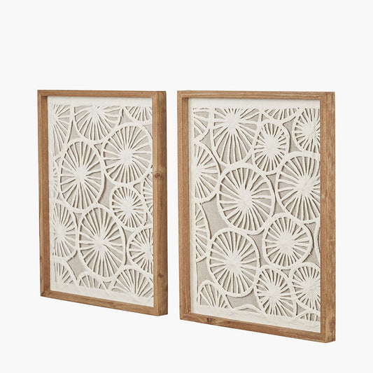 Set of 2 Cut Out Pattern Natural Paper Design Wall Art with Natural Frames