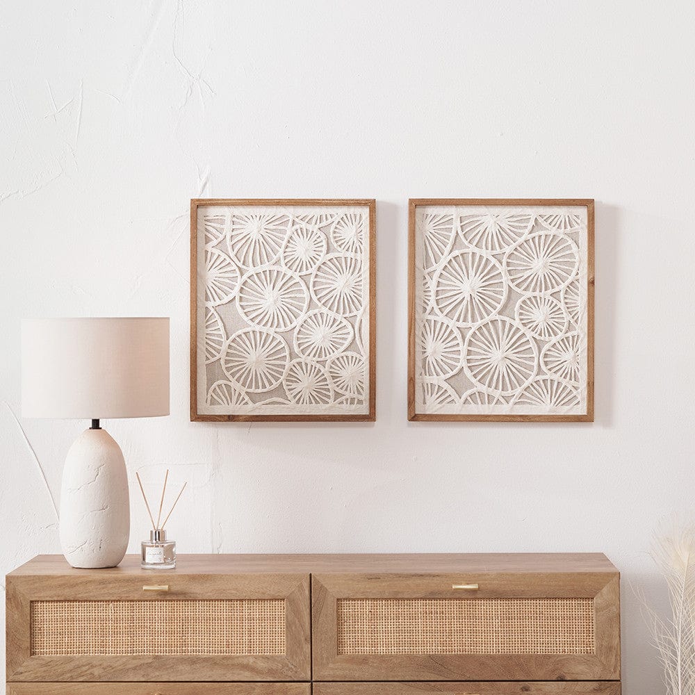 Set of 2 Cut Out Pattern Natural Paper Design Wall Art with Natural Frames