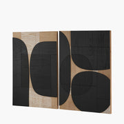 Set of 2 Black & Natural Wooden Textured Design Wall Art