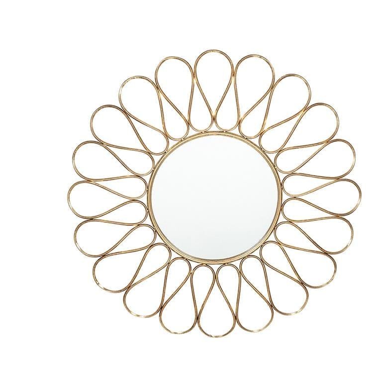 Antique Gold Metal Petal Design Round Wall Mirror