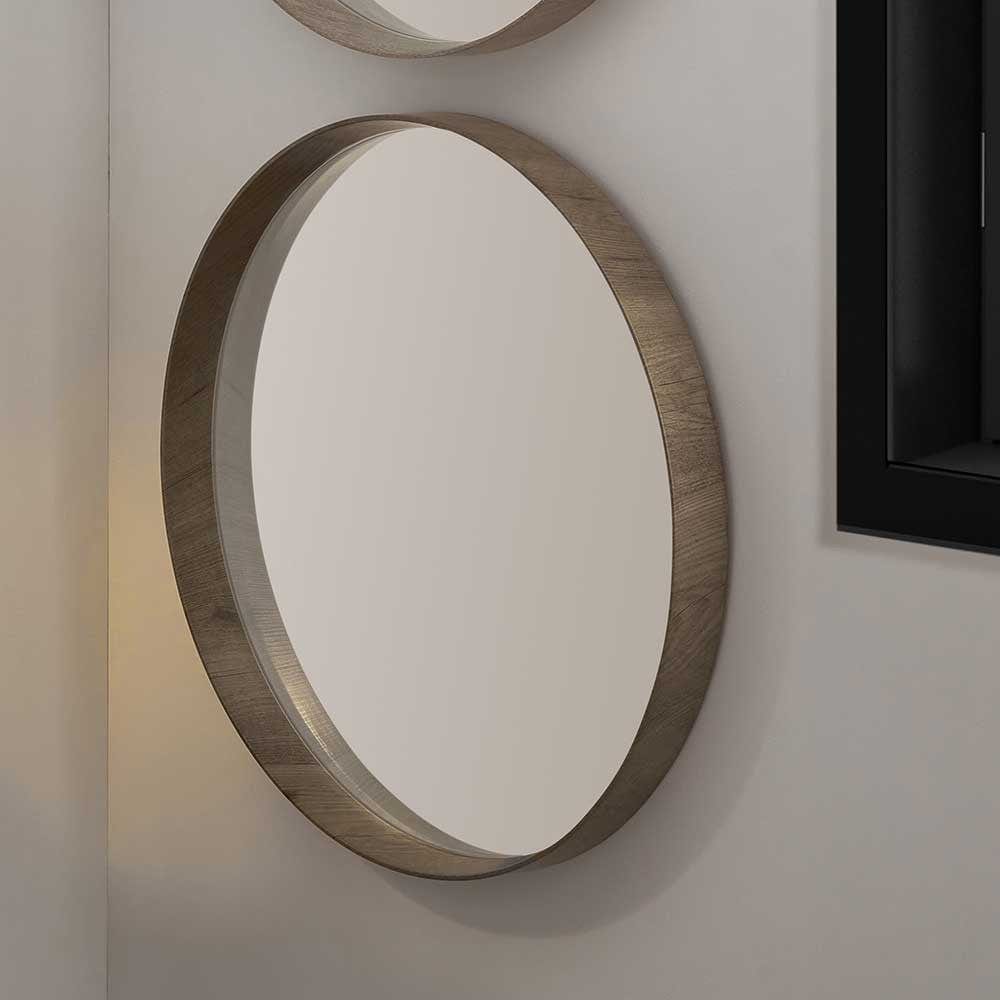 Natural Wood Veneer Round Wall Mirror