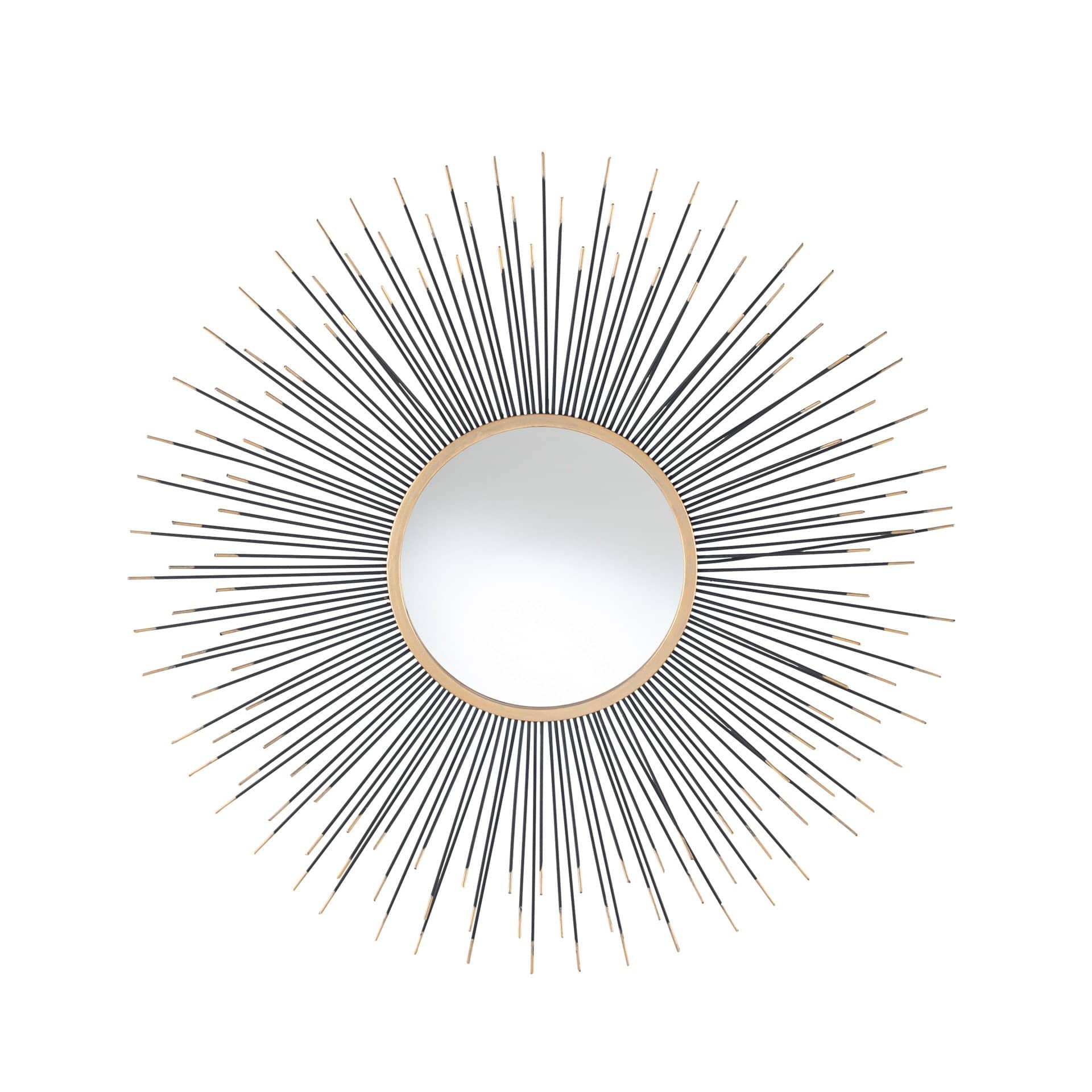 Black and Gold Metal Starburst Round Wall Mirror