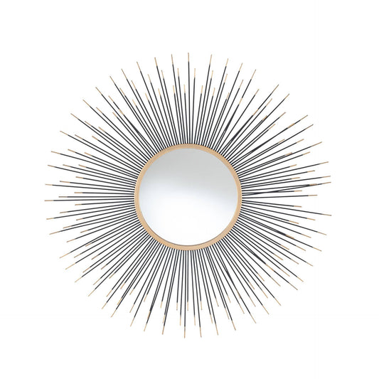 Black and Gold Metal Starburst Round Wall Mirror