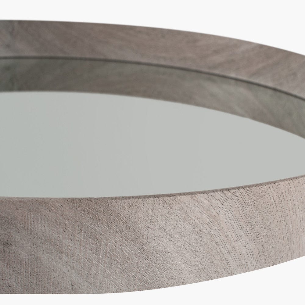 Grey Oak Wood Veneer Round Wall Mirror