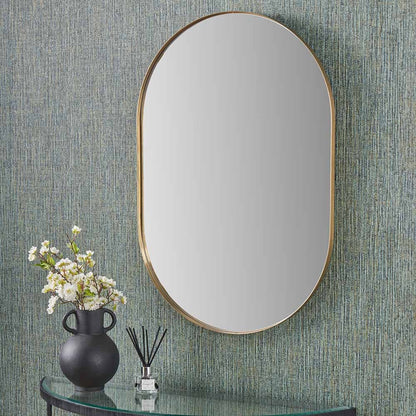 Brushed Gold Metal Slim Frame Oval Wall Mirror