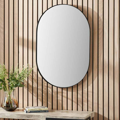 Black Metal Slim Frame Oval Wall Mirror