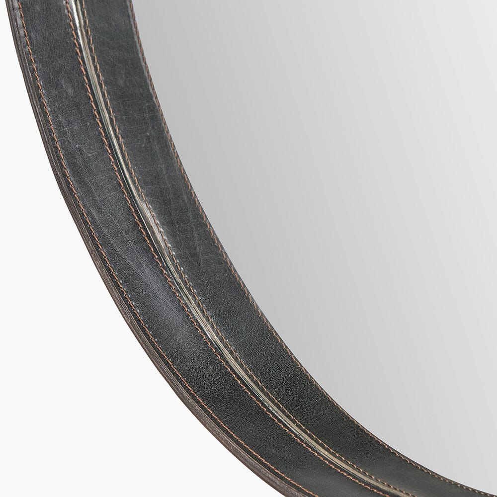 Peppercorn Leather Frame Round Wall Mirror
