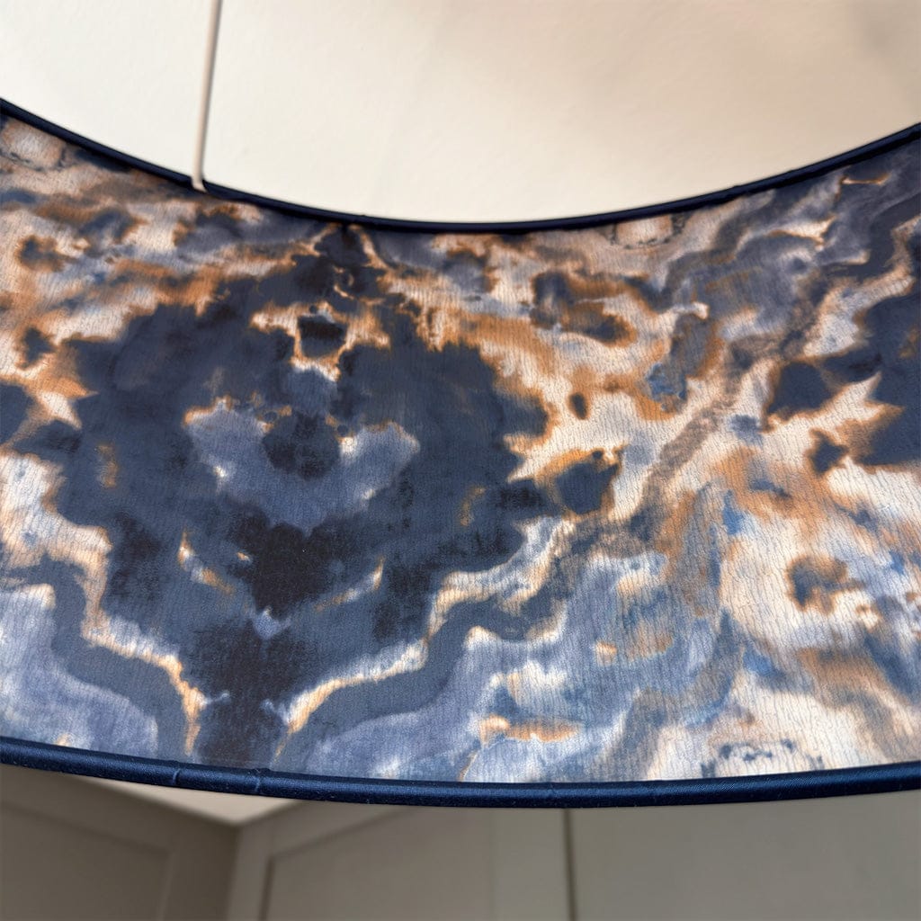 Navy Silk Pendant Shade lined with Midnight Spice Wallpaper