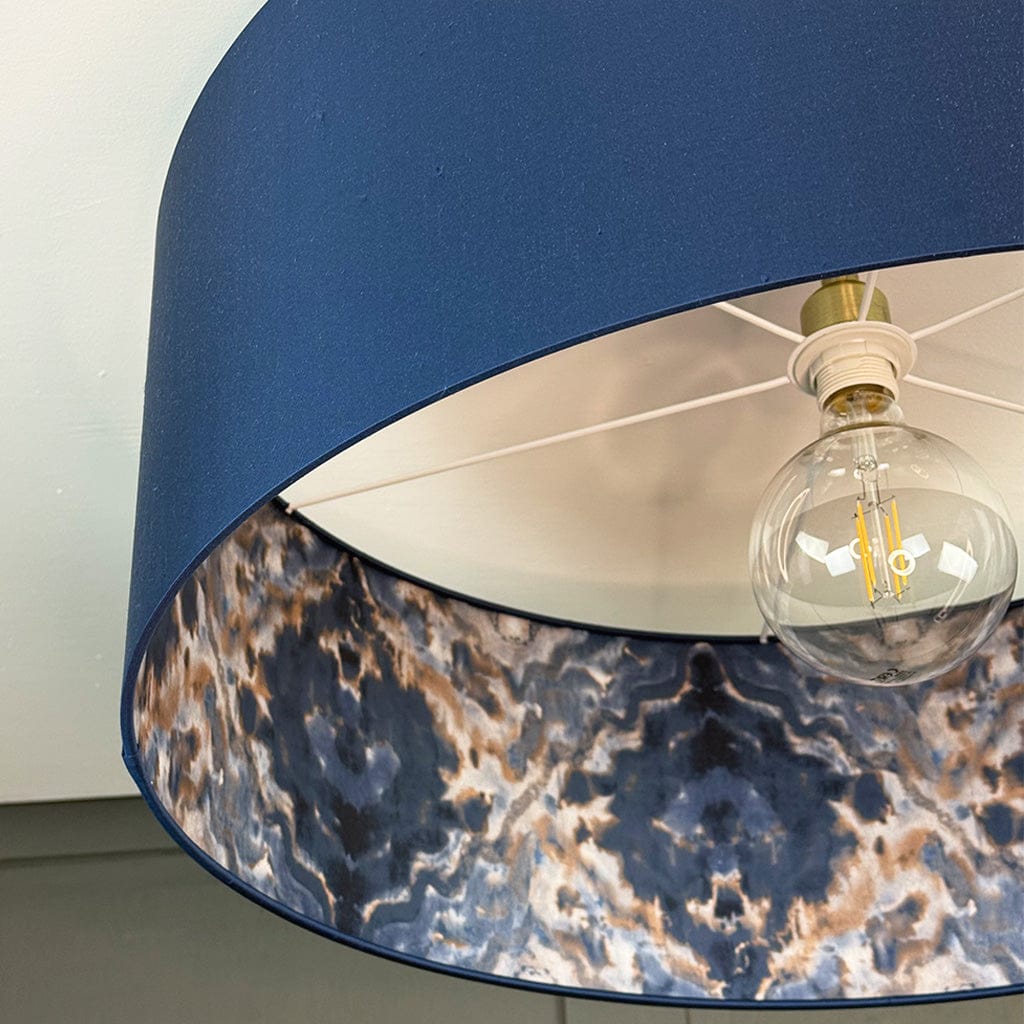 Navy Silk Pendant Shade lined with Midnight Spice Wallpaper