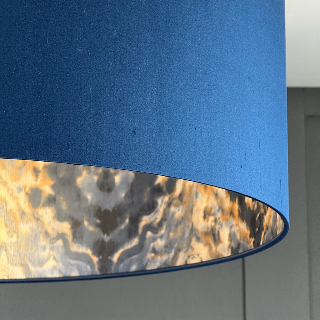 Navy Silk Pendant Shade lined with Midnight Spice Wallpaper