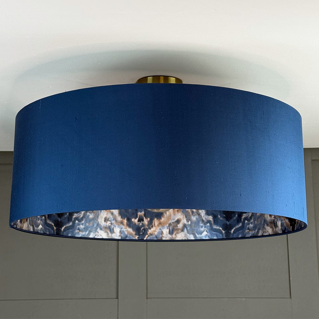 Navy Silk Pendant Shade lined with Midnight Spice Wallpaper