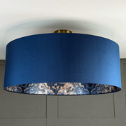 Navy Silk Pendant Shade lined with Midnight Spice Wallpaper