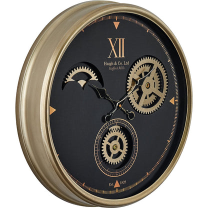 Black & Champagne Cogs Wall Clock