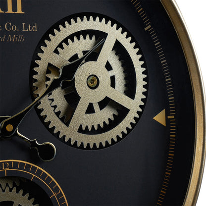 Black & Champagne Cogs Wall Clock