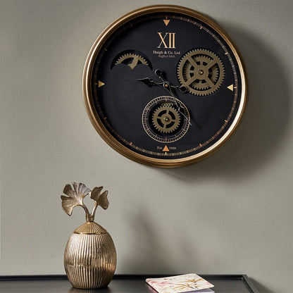 Black & Champagne Cogs Wall Clock