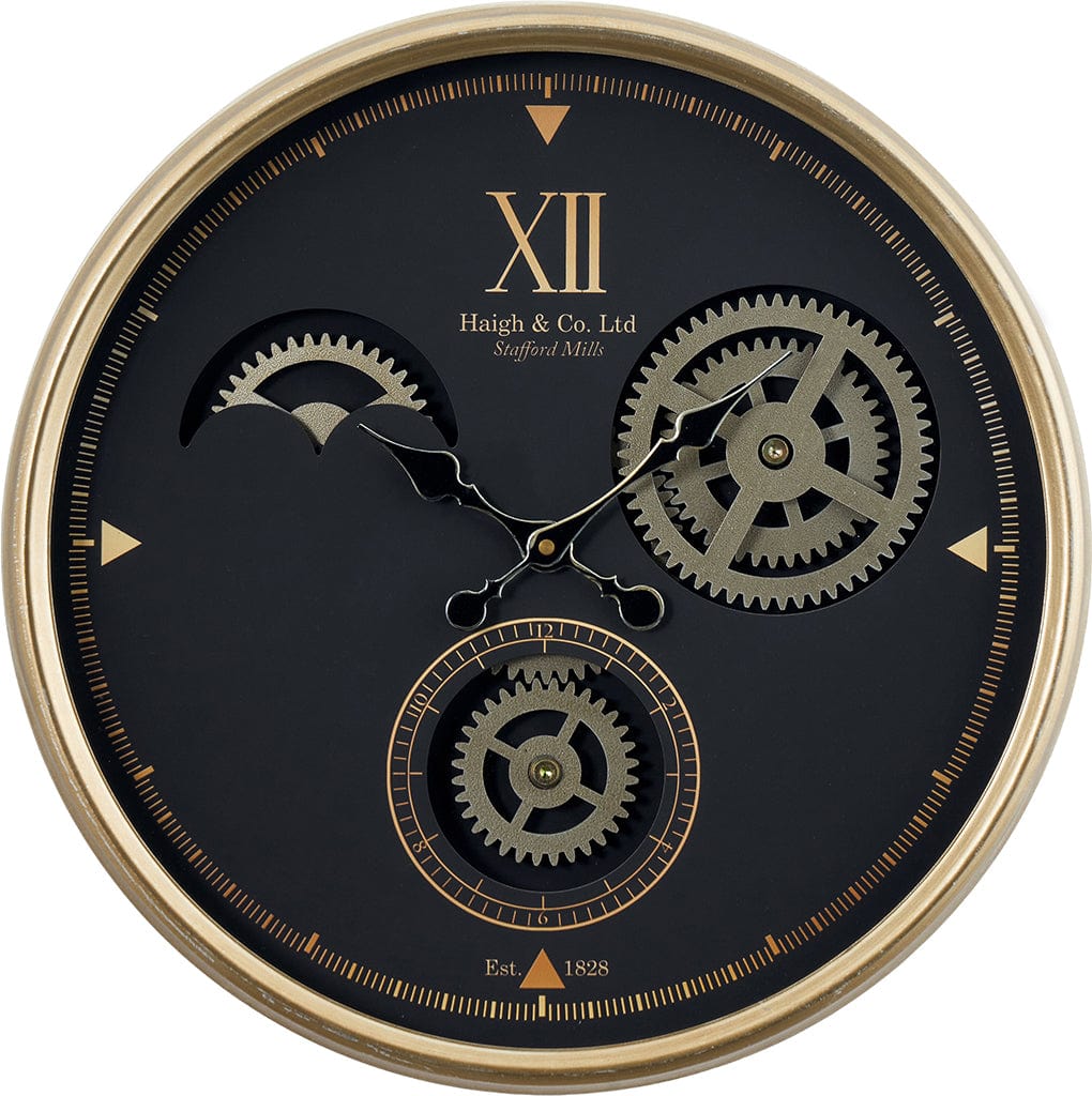 Black & Champagne Cogs Wall Clock