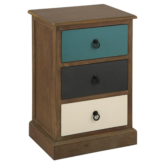 Multicoloured 3 Drawer Bedside Unit