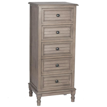 Taupe Pine Wood 5 Drawer Tall Boy