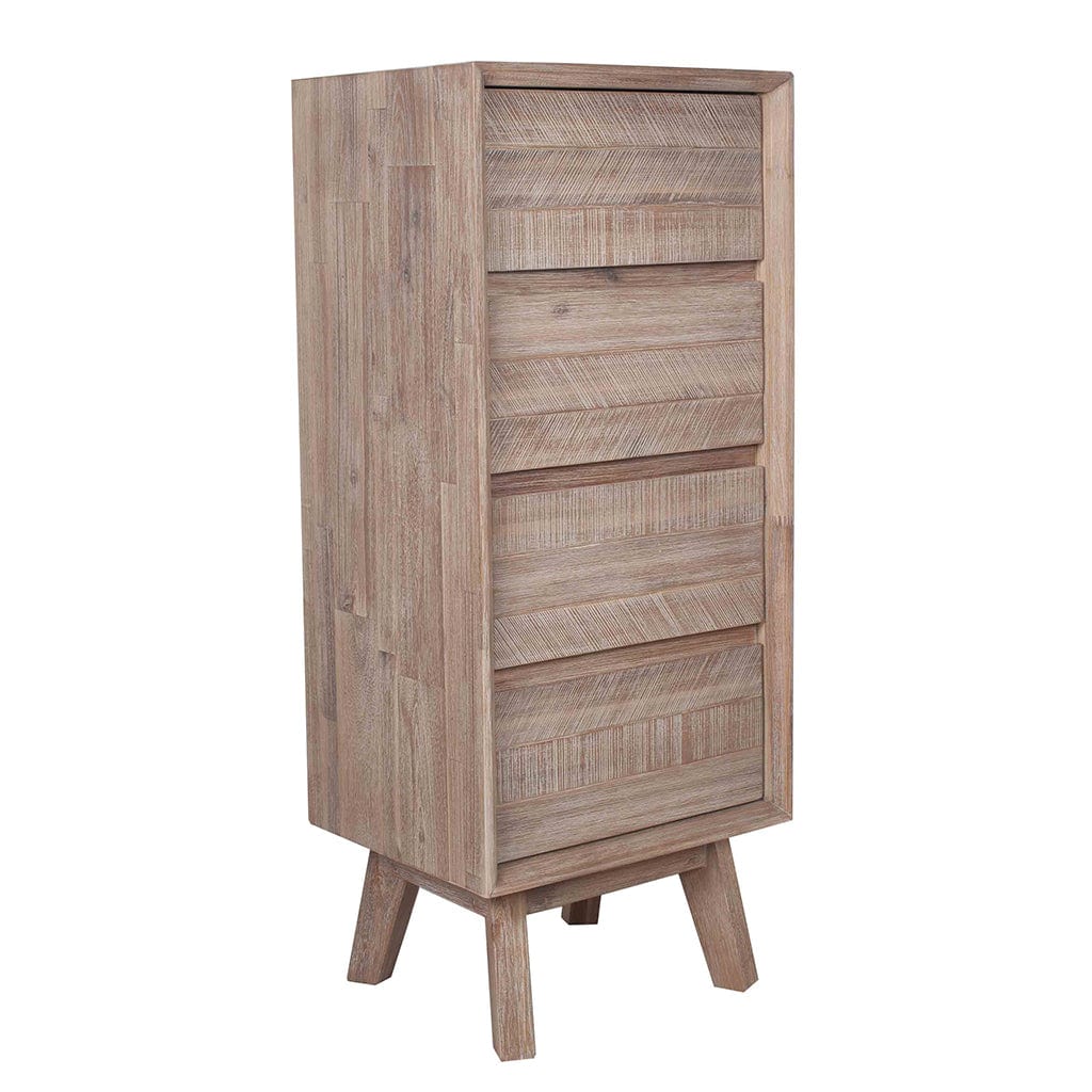 Sand Wash Acacia Wood 4 Drawer Tall Boy