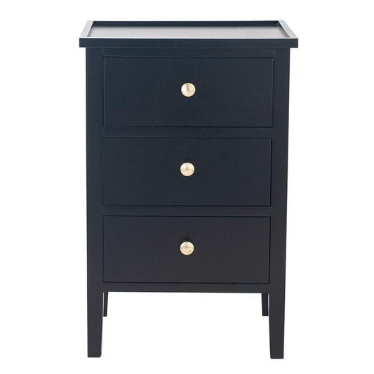 Satin Black Pine Wood 3 Drawer Bedside Unit