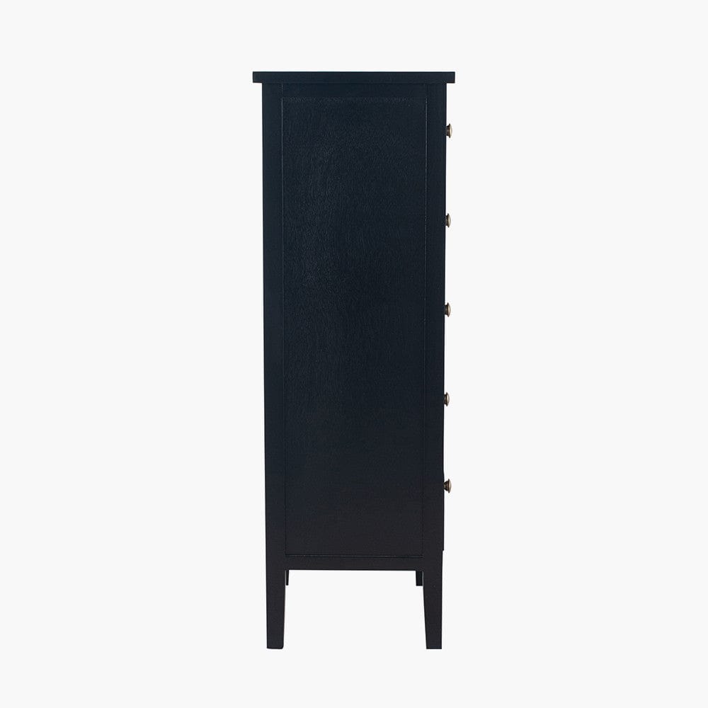 Satin Black Pine Wood 5 Drawer Tall Boy