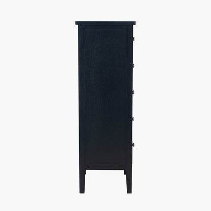 Satin Black Pine Wood 5 Drawer Tall Boy