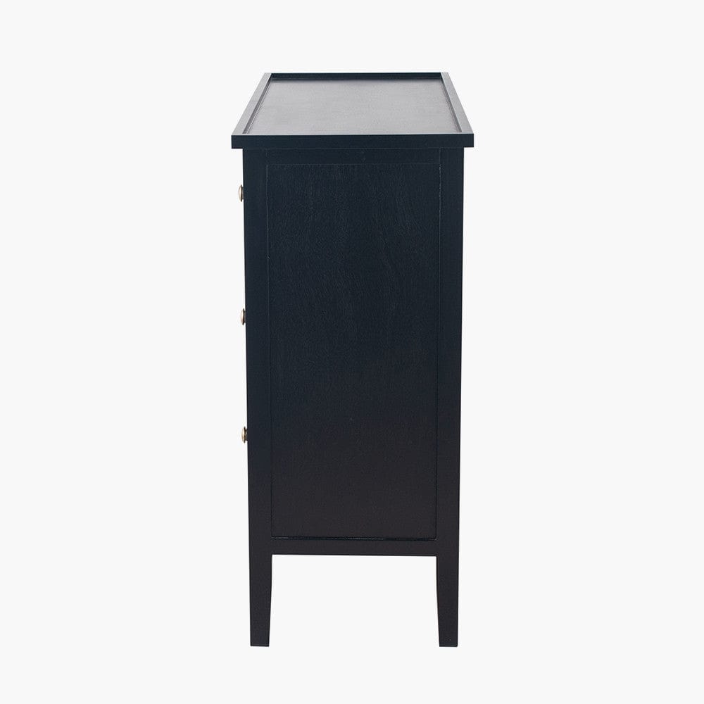 Satin Black Pine Wood 4 Drawer Unit