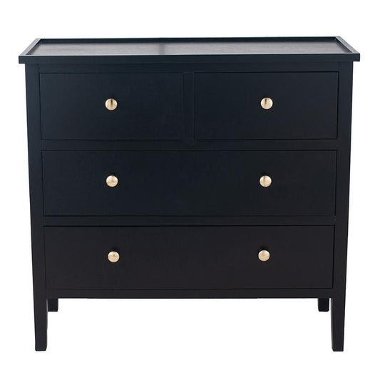 Satin Black Pine Wood 4 Drawer Unit