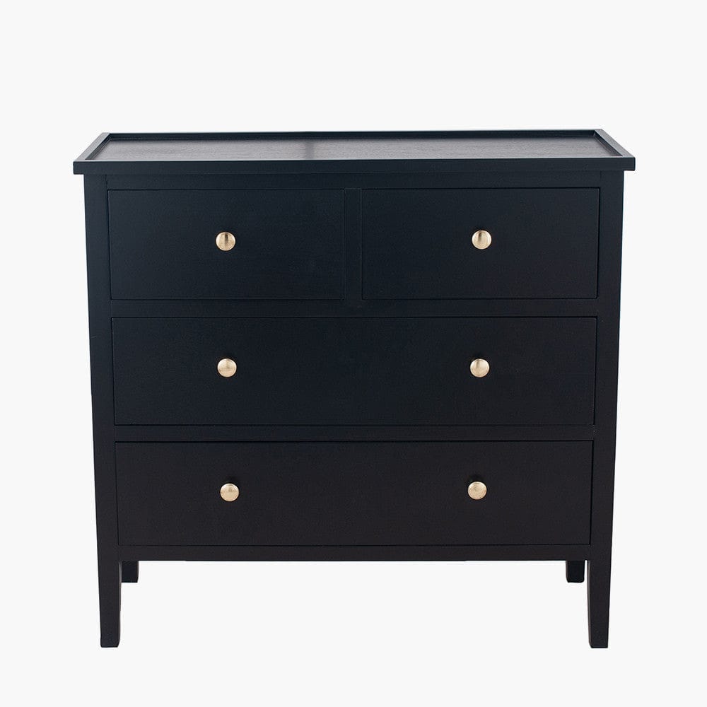 Satin Black Pine Wood 4 Drawer Unit