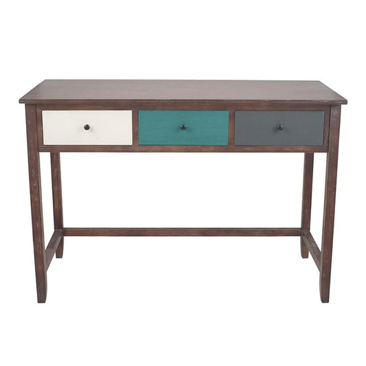 Pine Wood Multicoloured 3 Drawer Desk