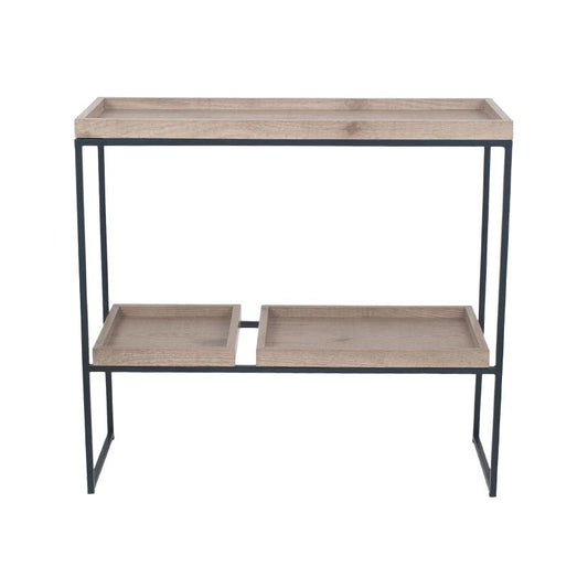 Natural Wood Veneer & Black Metal 2 Shelf Unit