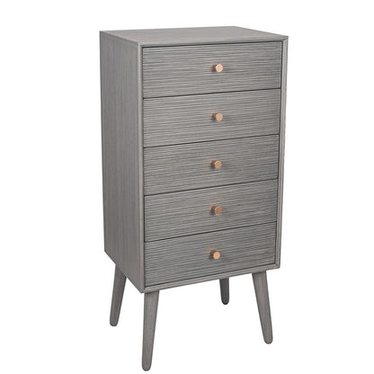 Chaya Dark Grey Pine Wood 5 Drawer Tall Boy