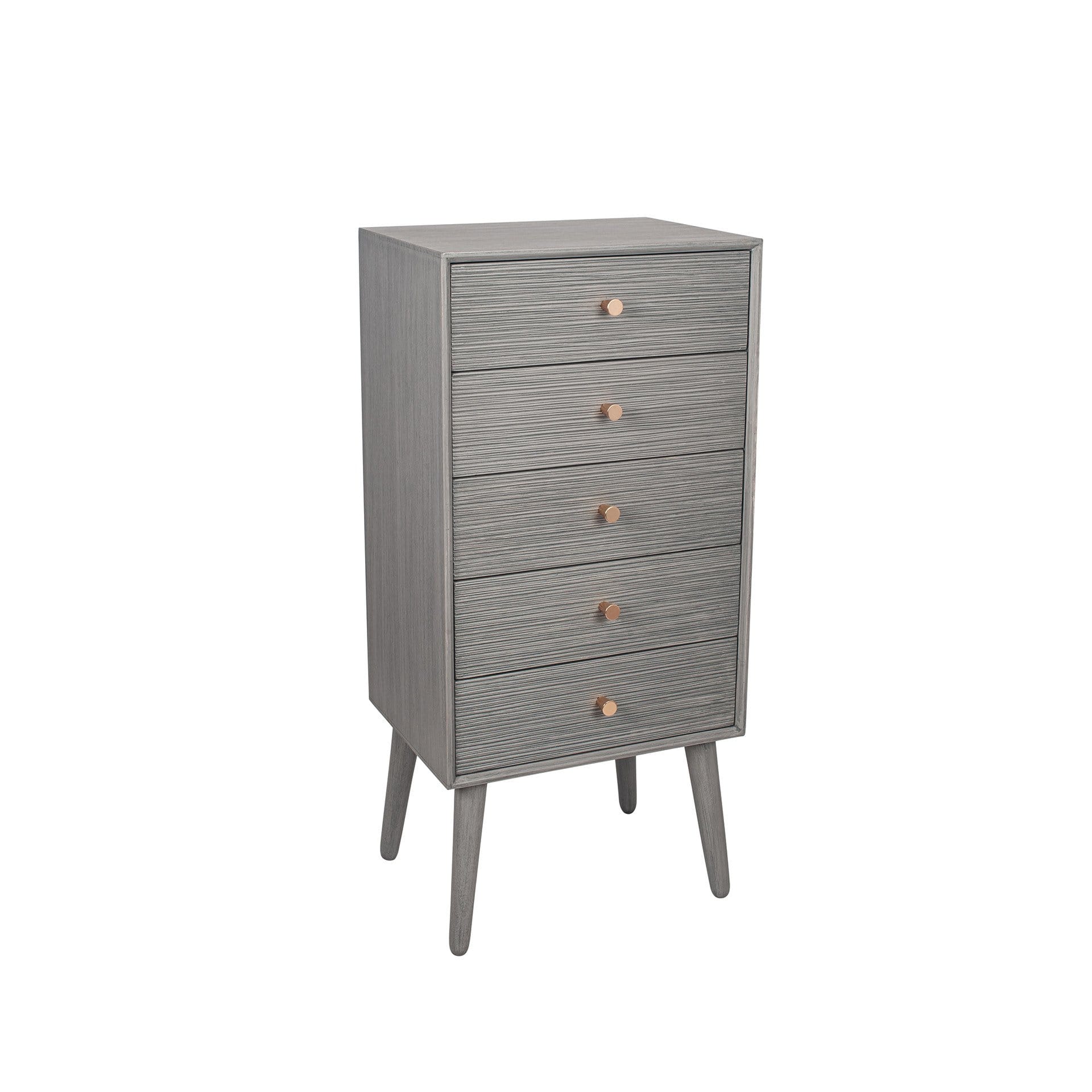 Chaya Dark Grey Pine Wood 5 Drawer Tall Boy