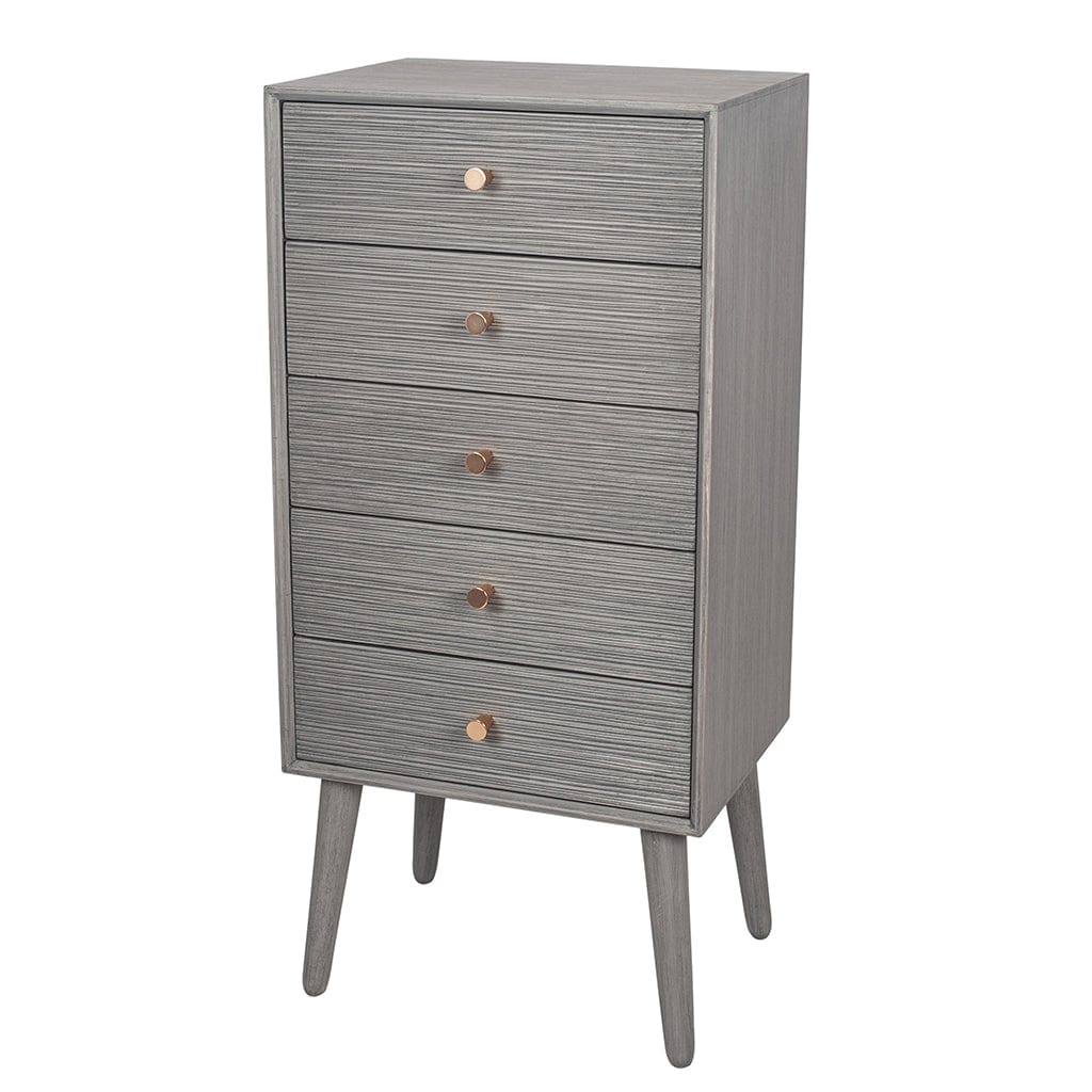 Chaya Dark Grey Pine Wood 5 Drawer Tall Boy