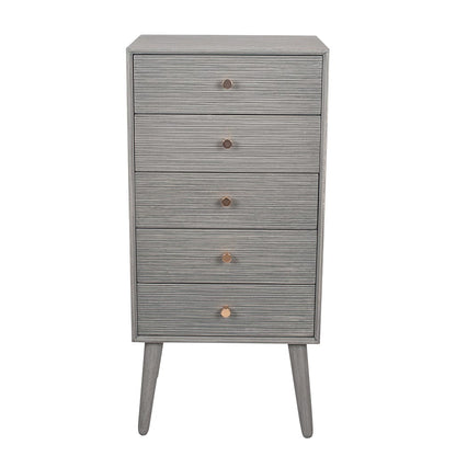 Chaya Dark Grey Pine Wood 5 Drawer Tall Boy