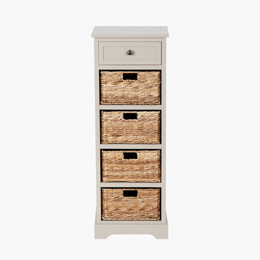 Devonshire Putty Pine Wood 1 Drawer 4 Basket Tall Unit