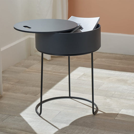 Hugo Dark Grey Wood & Black Storage Table