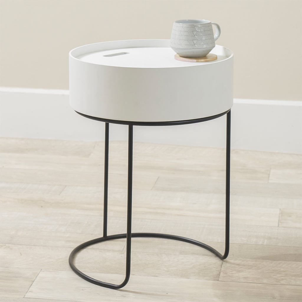 Hugo White Wood & Black Storage Table