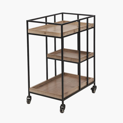 Gallery Natural Wood Veneer & Black Bar Trolley