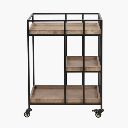 Gallery Natural Wood Veneer & Black Bar Trolley