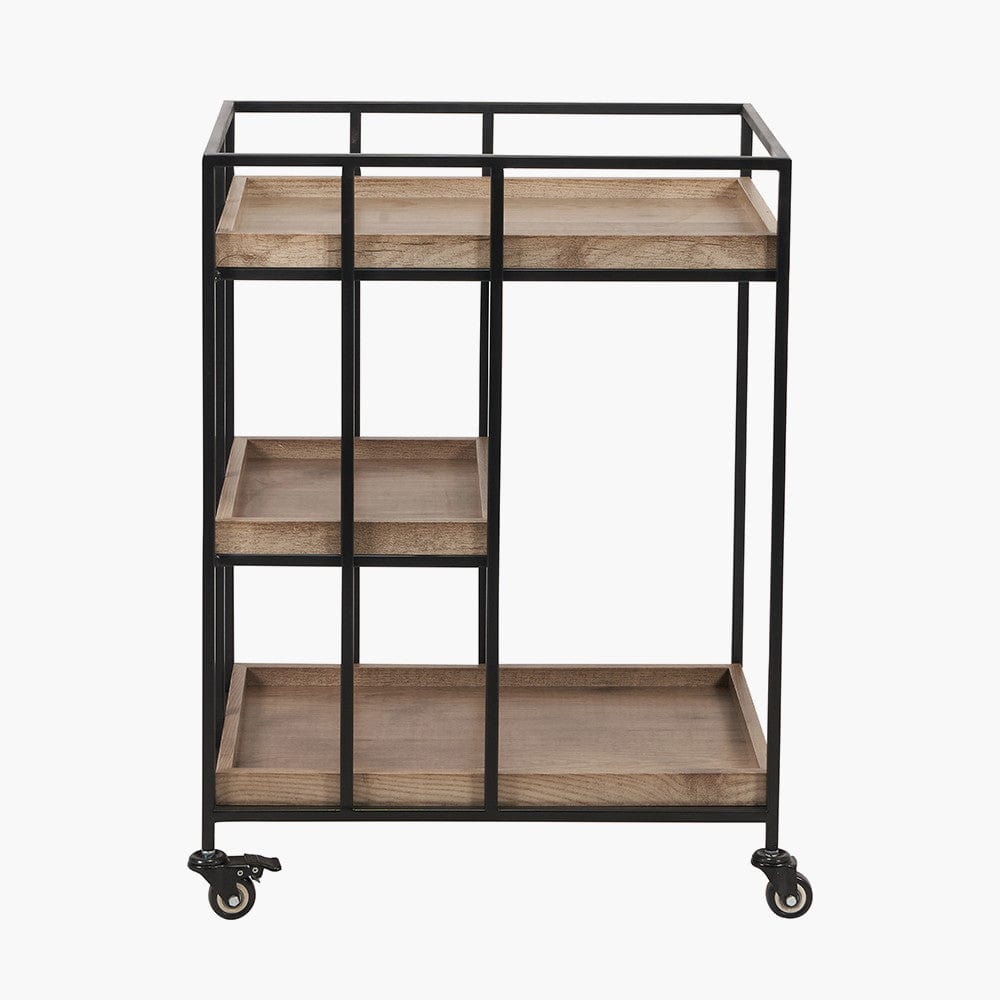 Gallery Natural Wood Veneer & Black Bar Trolley