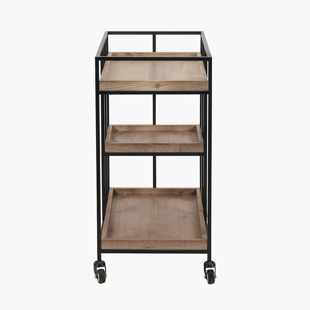 Gallery Natural Wood Veneer & Black Bar Trolley