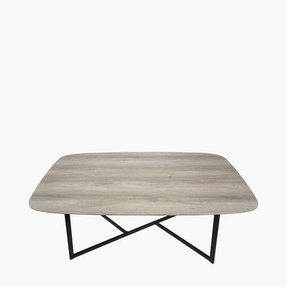 Ukiah Grey Oak Veneer & Black Metal Dining Table