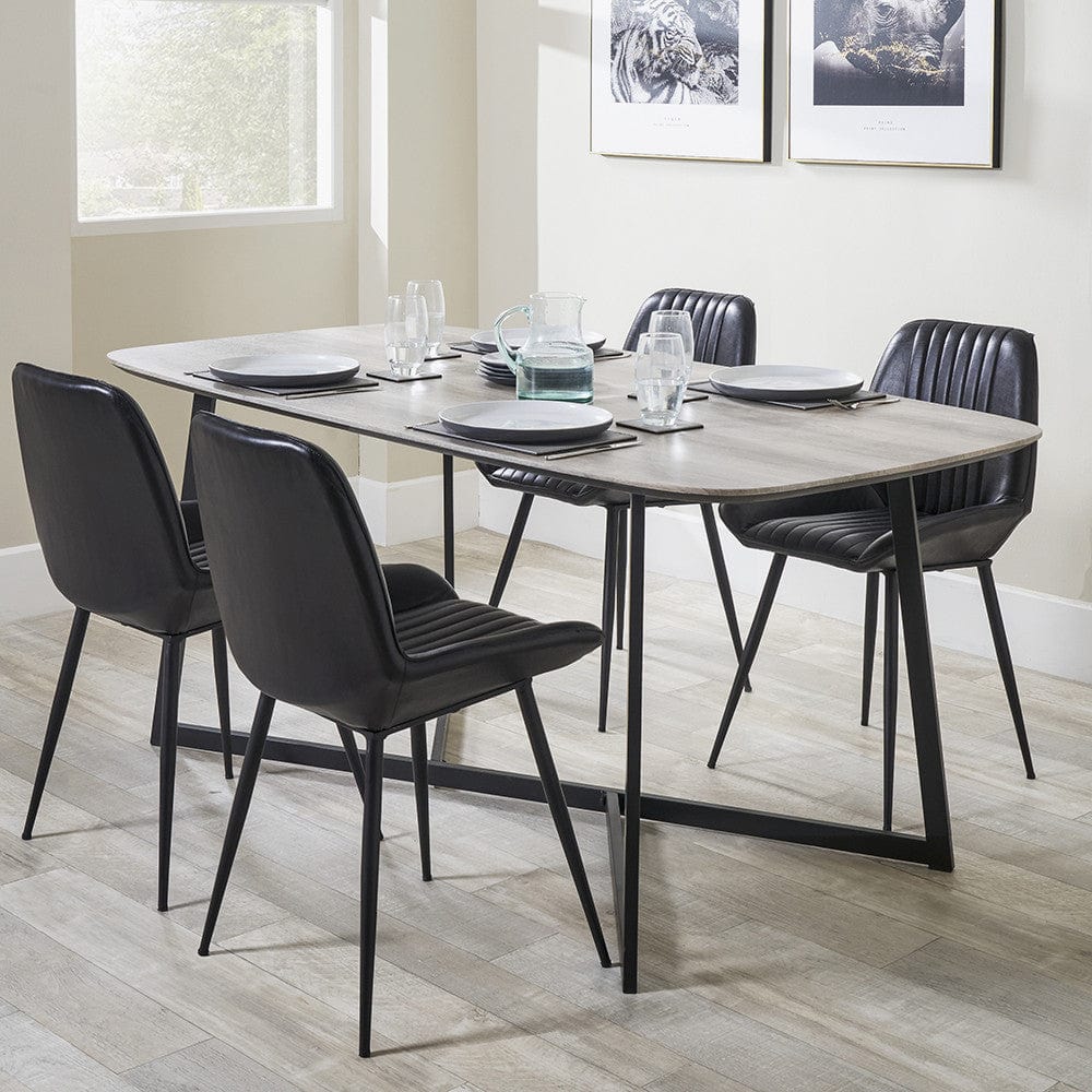 Ukiah Grey Oak Veneer & Black Metal Dining Table