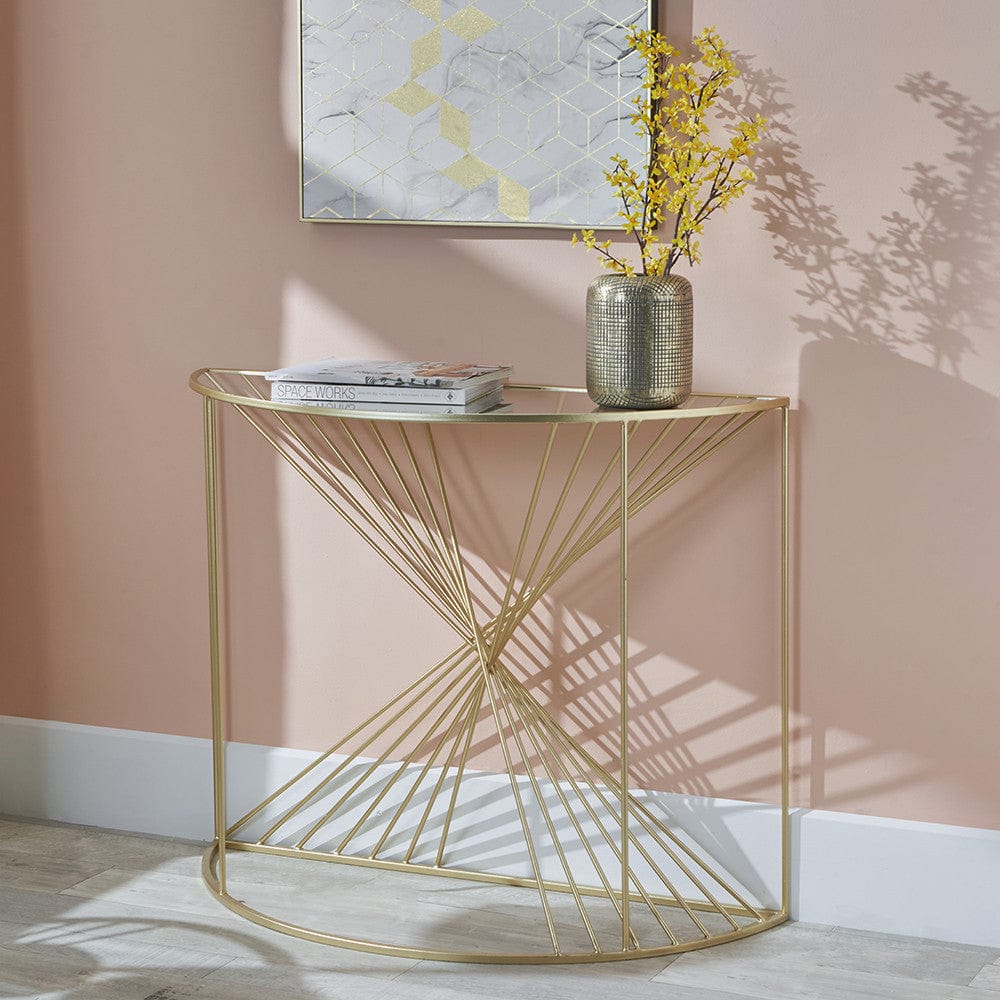 Liberty Glass & Gold Half Moon Console Table